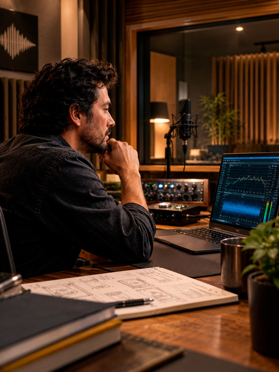 Productor musical en estudio de audio